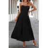 imageECOWISH Womens Summer Strapless Maxi Dress 2025 Off Shoulder Hollow Out Smocked A Line Tube Tiered Long DressesBlack