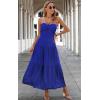 imageECOWISH Womens Summer Strapless Maxi Dress 2025 Off Shoulder Hollow Out Smocked A Line Tube Tiered Long DressesBlue