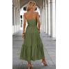 imageECOWISH Womens Summer Strapless Maxi Dress 2025 Off Shoulder Hollow Out Smocked A Line Tube Tiered Long DressesLight Green