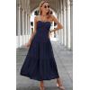 imageECOWISH Womens Summer Strapless Maxi Dress 2025 Off Shoulder Hollow Out Smocked A Line Tube Tiered Long DressesNavy