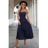imageECOWISH Womens Summer Strapless Maxi Dress 2025 Off Shoulder Hollow Out Smocked A Line Tube Tiered Long DressesNavy