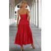 imageECOWISH Womens Summer Strapless Maxi Dress 2025 Off Shoulder Hollow Out Smocked A Line Tube Tiered Long DressesRed