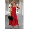 imageECOWISH Womens Summer Strapless Maxi Dress 2025 Off Shoulder Hollow Out Smocked A Line Tube Tiered Long DressesRed