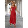 imageECOWISH Womens Summer Strapless Maxi Dress 2025 Off Shoulder Hollow Out Smocked A Line Tube Tiered Long DressesRed