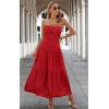 imageECOWISH Womens Summer Strapless Maxi Dress 2025 Off Shoulder Hollow Out Smocked A Line Tube Tiered Long DressesRed