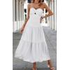 imageECOWISH Womens Summer Strapless Maxi Dress 2025 Off Shoulder Hollow Out Smocked A Line Tube Tiered Long DressesWhite