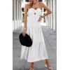 imageECOWISH Womens Summer Strapless Maxi Dress 2025 Off Shoulder Hollow Out Smocked A Line Tube Tiered Long DressesWhite