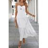 imageECOWISH Womens Summer Strapless Maxi Dress 2025 Off Shoulder Hollow Out Smocked A Line Tube Tiered Long DressesWhite