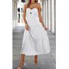 imageECOWISH Womens Summer Strapless Maxi Dress 2025 Off Shoulder Hollow Out Smocked A Line Tube Tiered Long DressesWhite