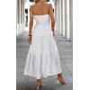 imageECOWISH Womens Summer Strapless Maxi Dress 2025 Off Shoulder Hollow Out Smocked A Line Tube Tiered Long DressesWhite