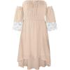 imageECOWISH Women Summer Off Shoulder Midi Cottagecore Dress Western Country Renaissance Peasant High Low Costume 34 Sleeve 2025Beige