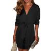 imageECOWISH Womens Button Shirt Dress with Pockets Fall Summer Short Mini Dresses Long Sleeve 34 Sleeve Long Tunics Blouse Belt19blacknew