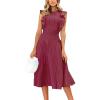 imageECOWISH Womens Summer Dresses 2025 Elegant Lady Wedding Guest Cocktail Ruffle Cap Sleeves ALine Office Midi DressWine Red