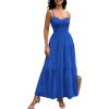 imageECOWISH Womens Summer Strapless Maxi Dress 2025 Off Shoulder Hollow Out Smocked A Line Tube Tiered Long Dresses3447 Blue
