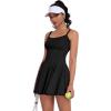 imageECOWISH Womens Tennis Dress with Shorts Pockets Summer Sleeveless Pleated Mini Athletic Golf Workout Sports SkortBlack