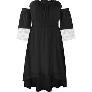 imageECOWISH Women Summer Off Shoulder Midi Cottagecore Dress Western Country Renaissance Peasant High Low Costume 34 Sleeve 2025Black
