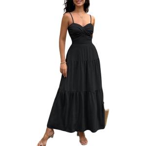 imageECOWISH Womens Summer Strapless Maxi Dress 2025 Off Shoulder Hollow Out Smocked A Line Tube Tiered Long Dresses3447 Black