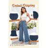 imageECOWISH Palazzo Pants for Women Casual 2025 Summer Loose Baggy Wide Leg Flowy High Waisted Polka Dot Trouser with Belt Pocket445 Gray Blue