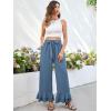 imageECOWISH Palazzo Pants for Women Casual 2025 Summer Loose Baggy Wide Leg Flowy High Waisted Polka Dot Trouser with Belt Pocket445 Gray Blue