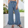 imageECOWISH Palazzo Pants for Women Casual 2025 Summer Loose Baggy Wide Leg Flowy High Waisted Polka Dot Trouser with Belt Pocket445 Gray Blue