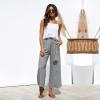 imageECOWISH Palazzo Pants for Women Casual 2025 Summer Loose Baggy Wide Leg Flowy High Waisted Polka Dot Trouser with Belt PocketGrey