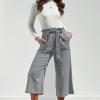 imageECOWISH Palazzo Pants for Women Casual 2025 Summer Loose Baggy Wide Leg Flowy High Waisted Polka Dot Trouser with Belt PocketGrey