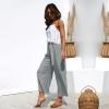 imageECOWISH Palazzo Pants for Women Casual 2025 Summer Loose Baggy Wide Leg Flowy High Waisted Polka Dot Trouser with Belt PocketGrey