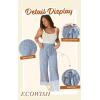 imageECOWISH Palazzo Pants for Women Casual 2025 Summer Loose Baggy Wide Leg Flowy High Waisted Polka Dot Trouser with Belt PocketLight Blue