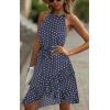 imageECOWISH Polka Dot Women Summer Dress Flowy High Low Sleeveless Boho Floral Criss Cross Halterneck Cocktail Midi Sundress 2025Blue