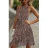 imageECOWISH Polka Dot Women Summer Dress Flowy High Low Sleeveless Boho Floral Criss Cross Halterneck Cocktail Midi Sundress 2025Coffee