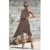 imageECOWISH Polka Dot Women Summer Dress Flowy High Low Sleeveless Boho Floral Criss Cross Halterneck Cocktail Midi Sundress 2025Coffee