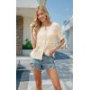 imageECOWISH Summer Crochet Cardigans for Women 2025 Lightweight Short Sleeve Crewneck Button Down Cropped Casual Sweater Tops440 Beige