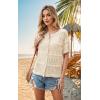 imageECOWISH Summer Crochet Cardigans for Women 2025 Lightweight Short Sleeve Crewneck Button Down Cropped Casual Sweater Tops440 Beige