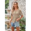 imageECOWISH Summer Crochet Cardigans for Women 2025 Lightweight Short Sleeve Crewneck Button Down Cropped Casual Sweater Tops440 Khaki