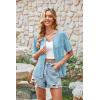 imageECOWISH Summer Crochet Cardigans for Women 2025 Lightweight Short Sleeve Crewneck Button Down Cropped Casual Sweater Tops440 Light Blue