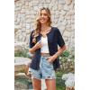 imageECOWISH Summer Crochet Cardigans for Women 2025 Lightweight Short Sleeve Crewneck Button Down Cropped Casual Sweater Tops440 Navy Blue