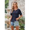imageECOWISH Summer Crochet Cardigans for Women 2025 Lightweight Short Sleeve Crewneck Button Down Cropped Casual Sweater Tops440 Navy Blue