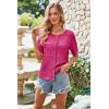 imageECOWISH Summer Crochet Cardigans for Women 2025 Lightweight Short Sleeve Crewneck Button Down Cropped Casual Sweater Tops440 Rose Red