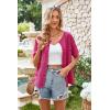 imageECOWISH Summer Crochet Cardigans for Women 2025 Lightweight Short Sleeve Crewneck Button Down Cropped Casual Sweater Tops440 Rose Red