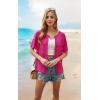 imageECOWISH Summer Crochet Cardigans for Women 2025 Lightweight Short Sleeve Crewneck Button Down Cropped Casual Sweater Tops440 Rose Red