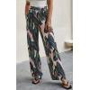 imageECOWISH Wide Leg Pants for Women Summer 2025 Palazzo Tropical Floral Casual High Waist Flared Trousers with Pockets185 Blackish Green