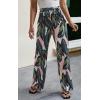 imageECOWISH Wide Leg Pants for Women Summer 2025 Palazzo Tropical Floral Casual High Waist Flared Trousers with Pockets185 Blackish Green