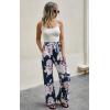 imageECOWISH Wide Leg Pants for Women Summer 2025 Palazzo Tropical Floral Casual High Waist Flared Trousers with Pockets185 Navy
