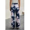 imageECOWISH Wide Leg Pants for Women Summer 2025 Palazzo Tropical Floral Casual High Waist Flared Trousers with Pockets185 Navy