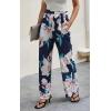 imageECOWISH Wide Leg Pants for Women Summer 2025 Palazzo Tropical Floral Casual High Waist Flared Trousers with Pockets185 Navy Blue Leaf Pink Flower