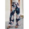 imageECOWISH Wide Leg Pants for Women Summer 2025 Palazzo Tropical Floral Casual High Waist Flared Trousers with Pockets185 Navy Blue Leaf Pink Flower