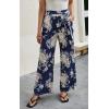 imageECOWISH Wide Leg Pants for Women Summer 2025 Palazzo Tropical Floral Casual High Waist Flared Trousers with Pockets185 Navy White Flower