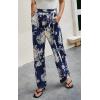 imageECOWISH Wide Leg Pants for Women Summer 2025 Palazzo Tropical Floral Casual High Waist Flared Trousers with Pockets185 Navy White Flower