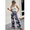 imageECOWISH Wide Leg Pants for Women Summer 2025 Palazzo Tropical Floral Casual High Waist Flared Trousers with Pockets185 Navy White Flower