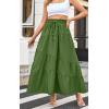 imageECOWISH Women Boho Maxi Skirt Summer Asymmetric Tiered Drawstring Elastic High Waist ALine Flowy Long Skirts with Pockets441 Army Green
